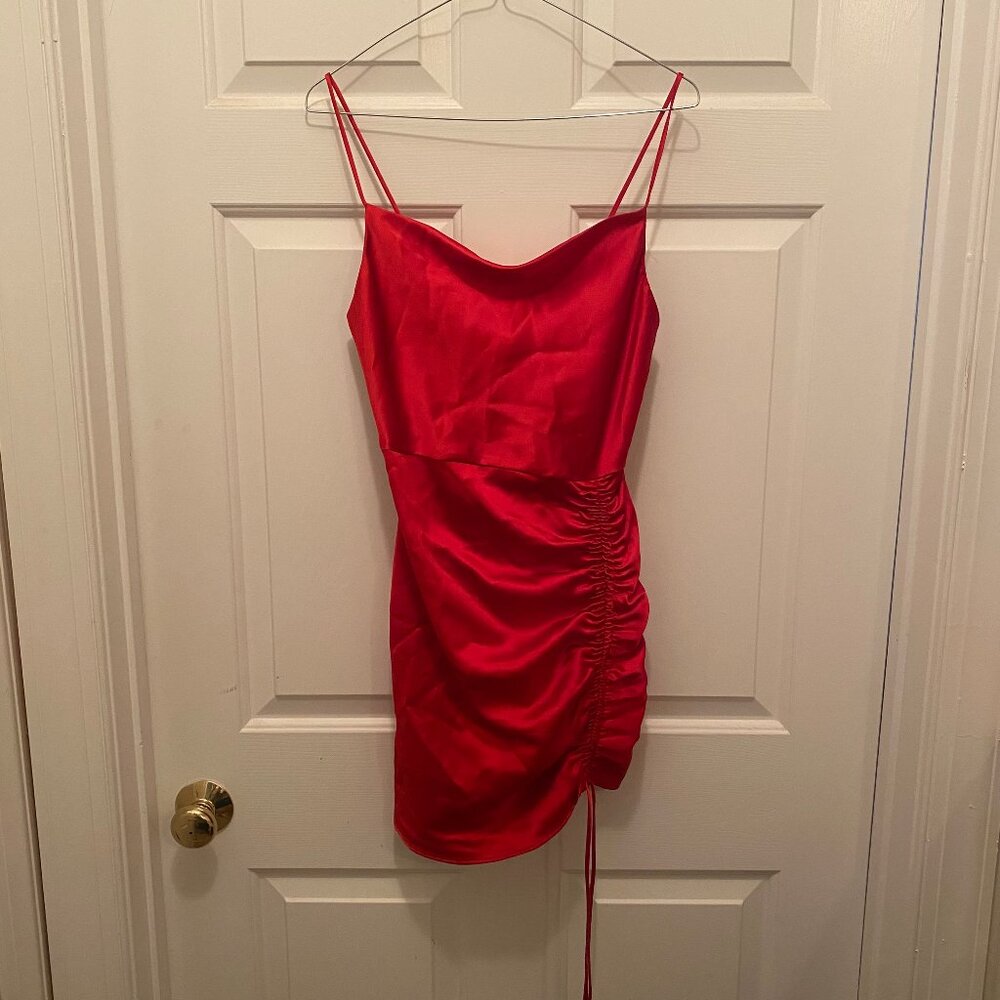 NWT Zara Women's Draped Red Mini Spaghetti Strap Dress XS 0387/185